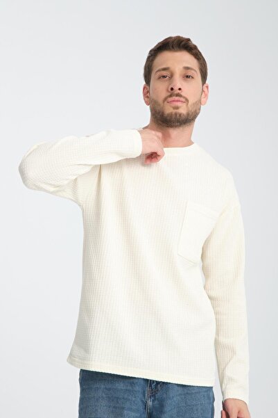 Store 100% Cotton Crew Neck, Vertical Patterned Men's Sweatshirt - Soft Texture