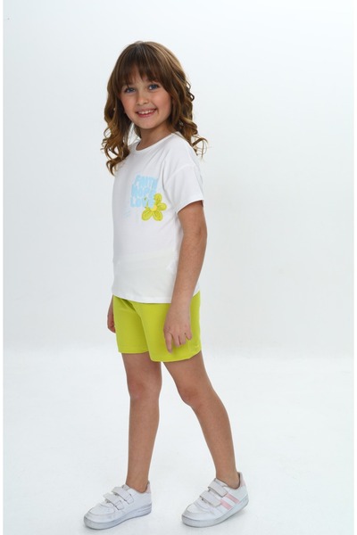 Toontoy Girl's Chest Floral Text Printed Shorts Suit