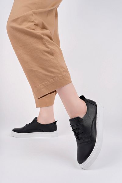 Deripabuc Genuine Leather Black Women's Leather Sneakers Vns-m01
