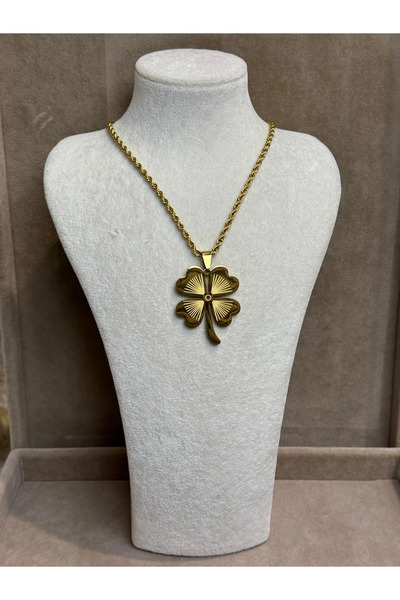 İNN JEWELLERY Çelik Kolye Kararmaz Yonca Figürlü (2 YIL İTHALATÇI GARANTİLİ)