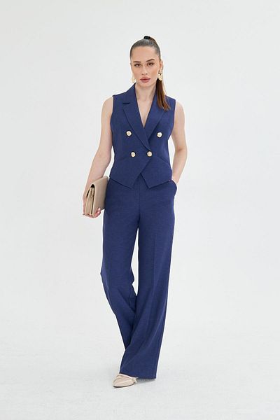 LOVELF Gold Buttoned Short Vest Suit Navy Blue