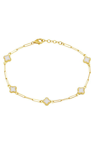 Bilezikci Beyaz Yonca 14 Ayar Altın Ataç Zincirli Bileklik