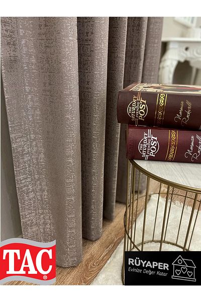 Taç Dreamper Jacquard Floor Self Patterned 1/3 Dense Pleat Background Curtain - Mink Brown