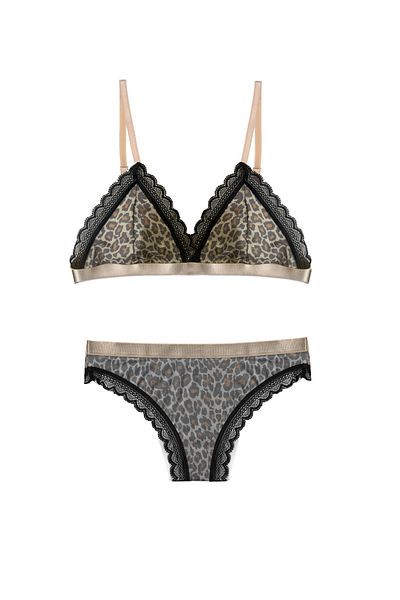 Simi Underwear Set de rufe pentru femei cu detaliu din dantela cu model leopard nud