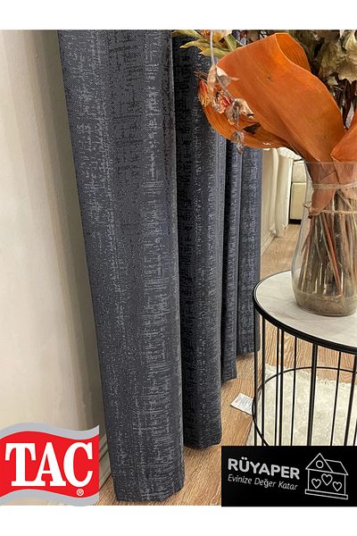 Taç Dreamper Jacquard Floor Self Patterned 1/3 Dense Pleat Background Curtain - Anthracite Gray