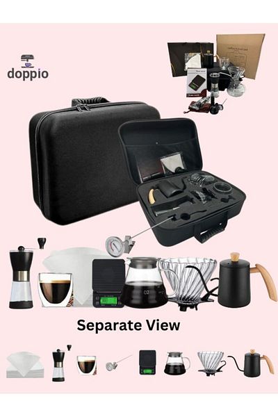 DOPPİO Doppio V60 Set 8 pc Premium Accessories with Kettle, Grinder, Dripper, Scale, Server etc