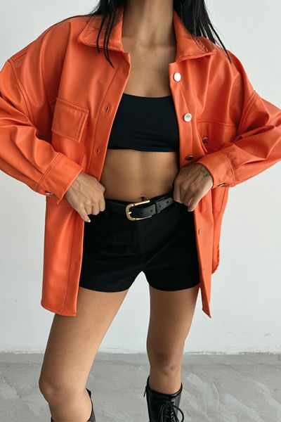 JANES Buttoned Leather Shirt Boyfri̇end - Orange
