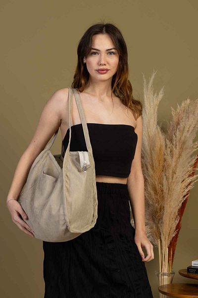 fluffy Mute Bag Stone / Stone 00S Shopper Bag Zippered Lined Shoulder Bag (32/36)