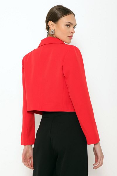 Coral Red Shirt Collar Short Jacket