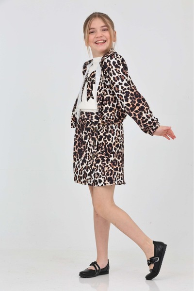 İ&K ŞIMARIK KİDS İ&K ŞIMARIK LEOPAR CEKET ŞORT ETEK FİTİLLİ BADİ ÜÇLÜ TAKIM
