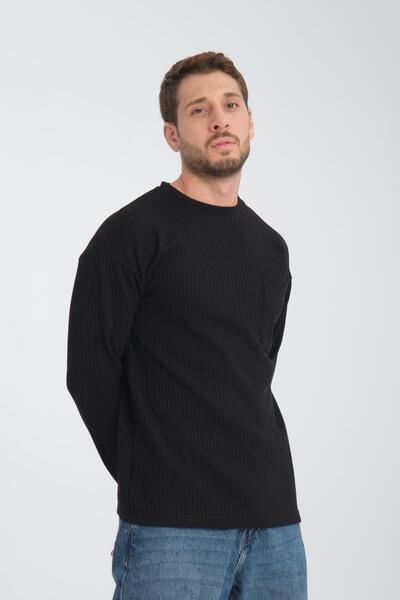 Store 100% Cotton Crew Neck, Vertical Patterned Men's Sweatshirt - Soft Texture