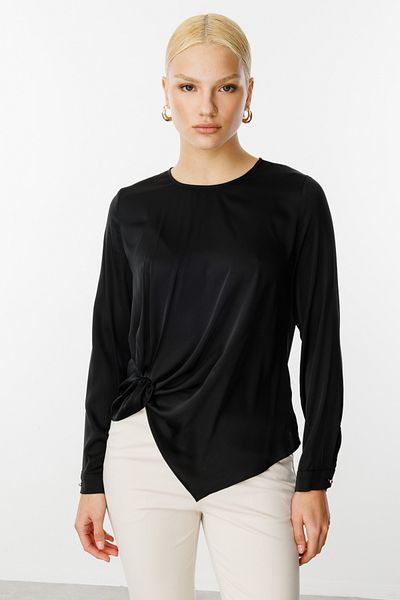 Ekol Bluză din satin cu față adunată Negru-3036