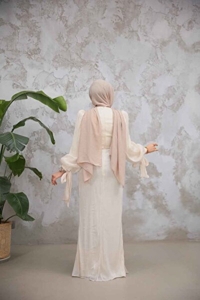 Neva Style Drape Detaylı Bej Tesettür Abiye Elbise 50193bej