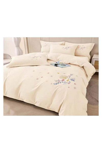 Comfy KING SIZE 6PC FLORAL COTTON PREMIUM EMBROIDERED COMFORTER SET CREAM