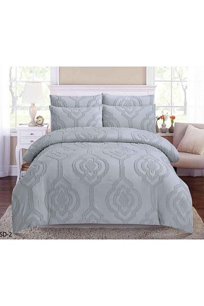 Comfy 6 PC KING SIZE COTTON GREY EMBROIDERED LUXURIOUS COMFORTER SET