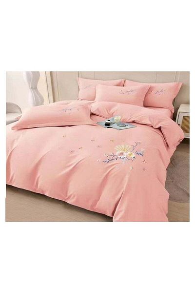 Comfy 6 PC PREMIUM SOFT & COMFORTABLE EMBROIDERED COTTON KING SIZE PINK COMFORTER SET