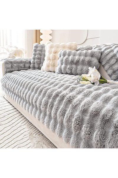 Comfy Soft And Comfortable Faux Fur Grey 3Pc 210x90Cm Sofa Cover/Topper