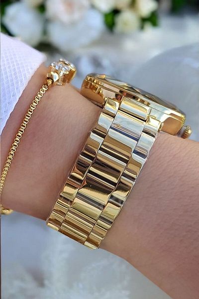 Daniel Klein Cutout Glass Steel Bracelet Gold Yellow Metallic Dial Women's Wristwatch - Zircon Stone Bracelet Gift