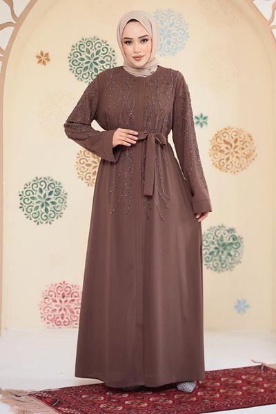 Neva Style Beaded Caramel Hijab Ferace 29102Krml