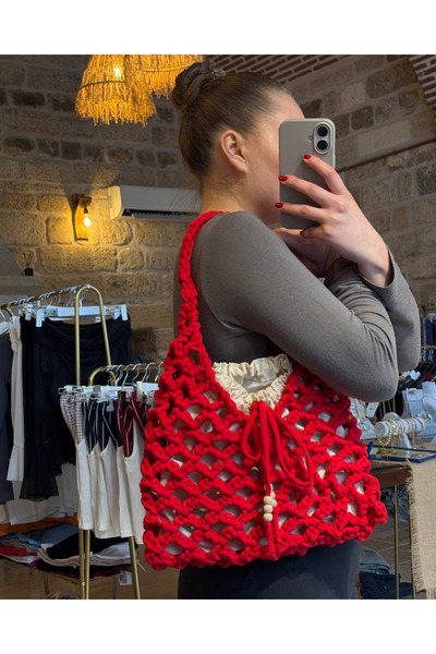 Nora El Örgüsü Torbalı File Penye İp Omuz Çantası