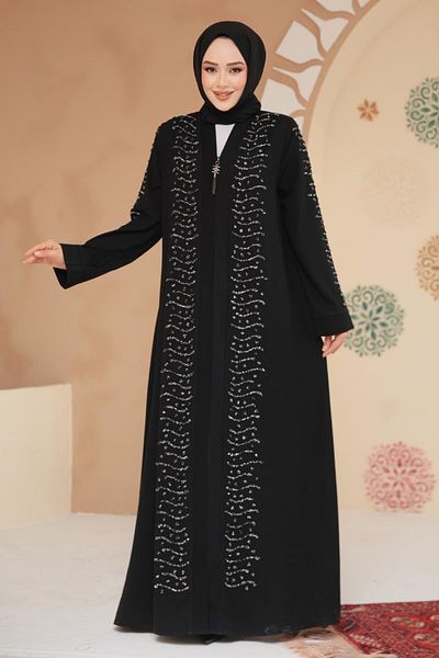 Neva Style Bead Embroidered Silver Hijab Ferace 29127Gms