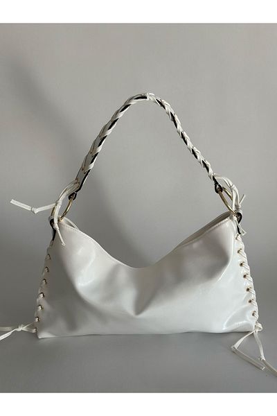 Boutiquehaki Casual τσάντα χεριού και ώμου με λευκό διχτυωτό λουράκι