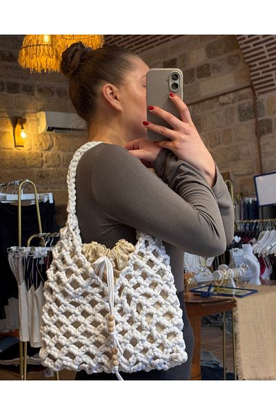 Nora Hand Knitted Bagged Mesh Combed Cotton Rope Shoulder Bag