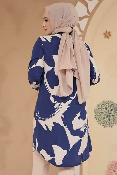 Neva Style منقوشة الأزرق الداكن الحجاب فسكوزي تونك 11728L