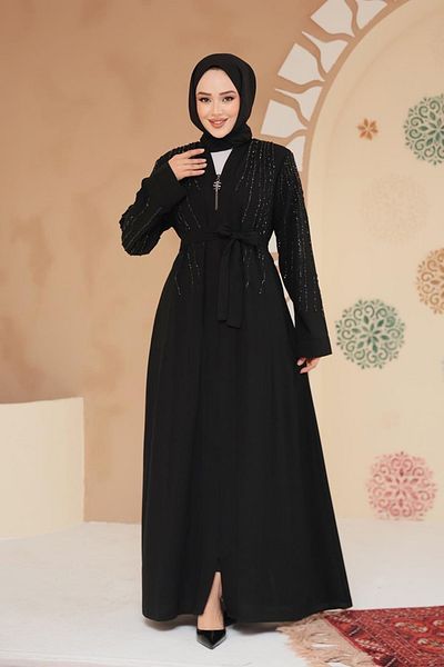 Neva Style Beaded Black Black Hijab Abaya 29111Ss