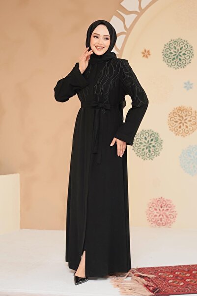 Neva Style Navy Blue Hijab Abaya with Bead Detail 29129S