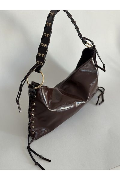 Boutiquehaki Bitter Brown - Jena Knitted Strap Casual Τσάντα χεριών και ώμου