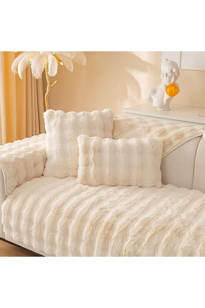 Comfy Soft And Comfortable Faux Fur Off White 3Pc 210x90Cm Sofa Cover/Topper