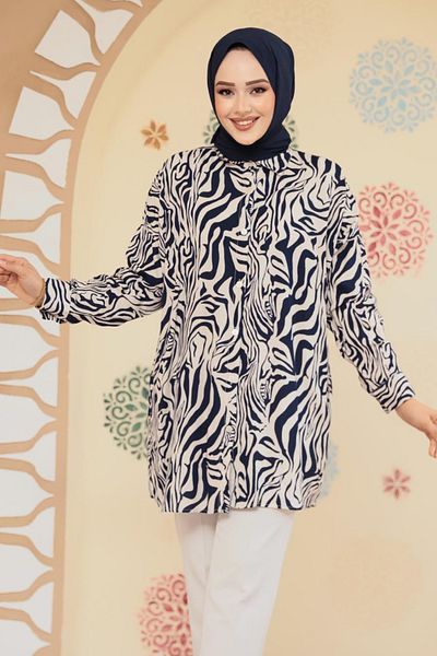Neva Style Blue Textile Turkular Tunik 20415L