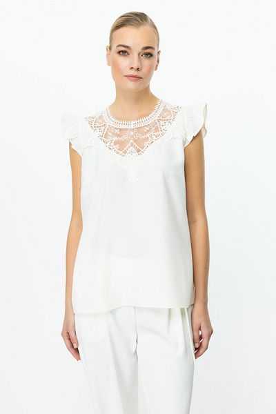 Ekol Lacy Collar Tulle Blouse Ecru Model 3052