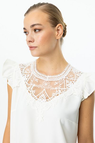 Ekol Lacy Collar Tulle Blouse Ecru Model 3052