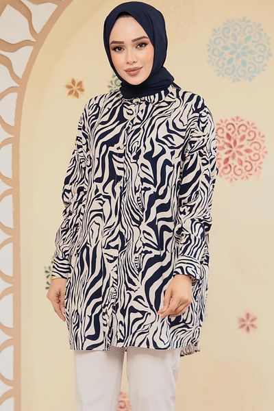 Neva Style Blue Textile Turkular Tunik 20415L