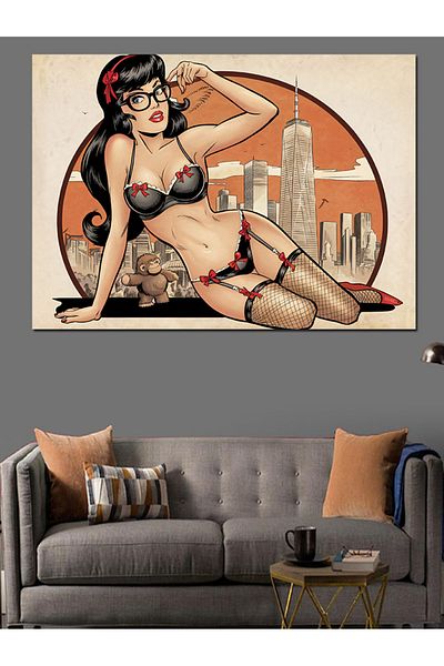 Tablomega Pin-Up Style Γυναικείο Σχέδιο Διακοσμητικός Καμβάς - Ξύλινος Πίνακας MDF