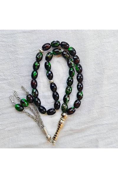 FM Handmade Dark Green Color Prayer Beads Stylish Gift Suitable for Collectible and Daily Use