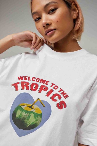 Tee&more. Tricou oversize unisex premium cu imprimeu tropical