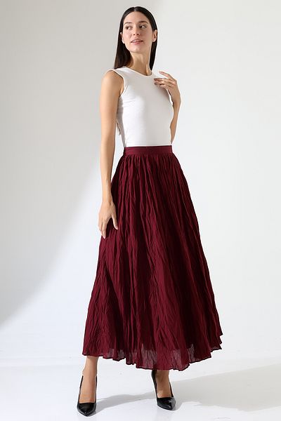 Union and Joy Fusta de damă plisată din voile Crush Burgundy