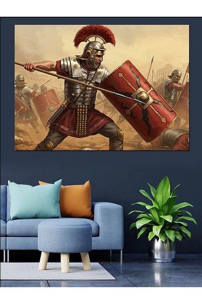 Tablomega Ilustrație militară romană cu scut Pânză decorativă - Lemn MDF
