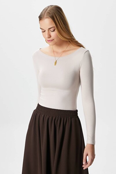 Ritnice Kayık Yaka Need Uzun Kollu Bej Soft Top / Bluz