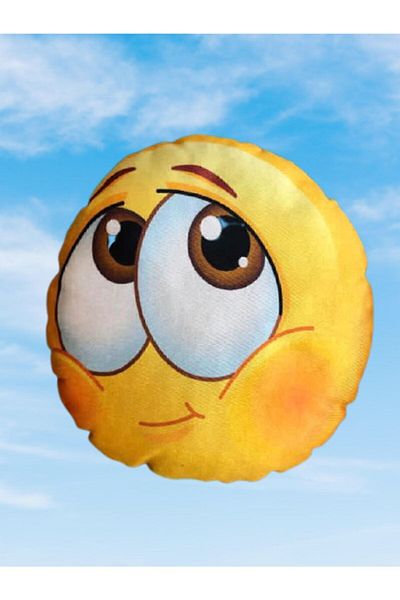 AZİZ OYUNCAK 25 Cm Cute Emoji Humorous Cartoon Themed Round Toy Pillow Yellow Colored