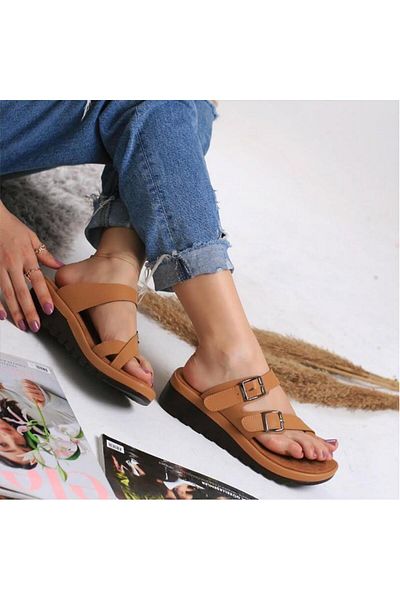 Demashoes Παντόφλες με αγκράφα Tan Flip Flop