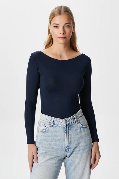 Ritnice Decolteu barcă cu mânecă lungă bleumarin Soft Top / Bluză