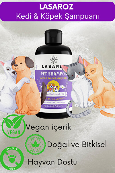 lasaroz Kedi Köpek Şampuanı Lavanta ve Papatya Yağlı Tüy Dökme Önleyici Nemlendirci Etkili 250 ml