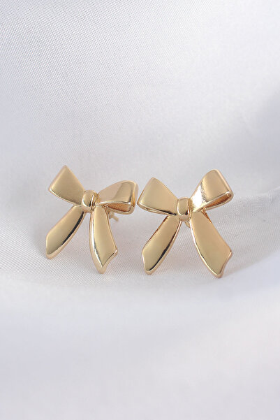 Skygo Brass Gold Color Flat Plate Bow Earrings - Tj-Bkp8936
