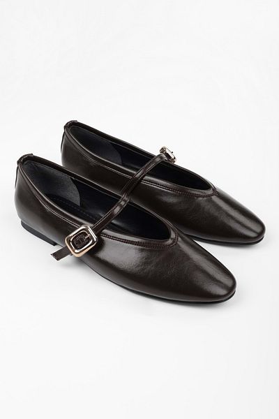 Shoeberry Women's Lorien Brown Skin Ballerinas