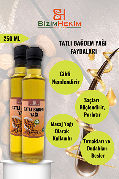 BİZİMHEKİM ŞİFA EVİ Tatlı Badem Yağı 250 ml Tatlı Badem Bakım Yağı %100 Saf Ve Doğal Soğuk Sıkım