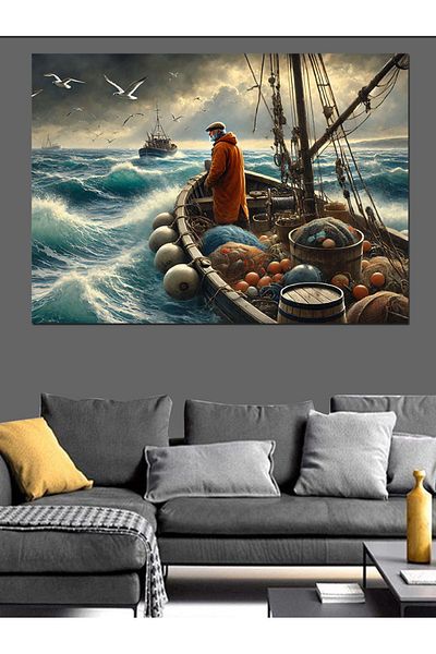 Tablomega Pânză decorativă Stormy Sea And Fisherman - Lemn MDF